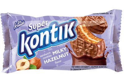 Печиво-сендвіч «Super Kontik» зі смаком фундука молочний 417404275  фото